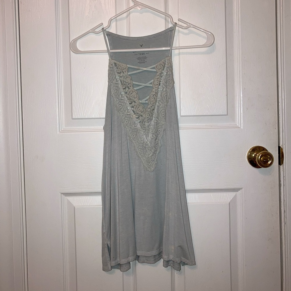 American Eagle Soft & Sexy Tank with Plunging Lace Up Neckline